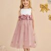 Flower Girl Dresses | A-line Scoop Tea-Length Satin/Tulle Flower Girl Dress Dusty Rose – Girls