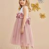 Flower Girl Dresses | A-line Scoop Tea-Length Satin/Tulle Flower Girl Dress Dusty Rose – Girls