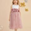 Flower Girl Dresses | A-line Scoop Tea-Length Satin/Tulle Flower Girl Dress Dusty Rose – Girls