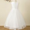 Flower Girl Dresses | A-line Scoop Tea-Length Satin/Tulle Flower Girl Dress Ivory – Girls