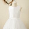 Flower Girl Dresses | A-line Scoop Tea-Length Satin/Tulle Flower Girl Dress Ivory – Girls