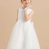 Flower Girl Dresses | A-line Scoop Tea-Length Satin/Tulle Flower Girl Dress Ivory – Girls