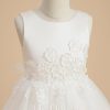 Flower Girl Dresses | A-line Scoop Tea-Length Satin/Tulle Flower Girl Dress Ivory – Girls