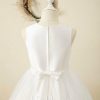 Flower Girl Dresses | A-line Scoop Tea-Length Satin/Tulle Flower Girl Dress Ivory – Girls