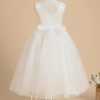 Flower Girl Dresses | A-line Scoop Tea-Length Satin/Tulle Flower Girl Dress Ivory – Girls