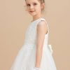 Flower Girl Dresses | A-line Scoop Tea-Length Satin/Tulle Flower Girl Dress Ivory – Girls