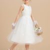 Flower Girl Dresses | A-line Scoop Tea-Length Satin/Tulle Flower Girl Dress Ivory – Girls