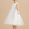 Flower Girl Dresses | A-line Scoop Tea-Length Satin/Tulle Flower Girl Dress Ivory – Girls