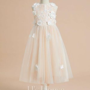 Flower Girl Dresses | A-line Scoop Tea-Length Tulle Flower Girl Dress As Picture – Girls