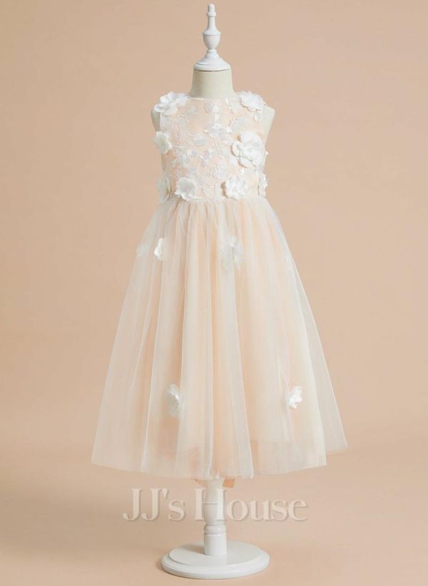 Flower Girl Dresses | A-line Scoop Tea-Length Tulle Flower Girl Dress As Picture – Girls