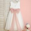 Flower Girl Dresses | A-line Scoop Tea-Length Tulle Flower Girl Dress Ivory – Girls