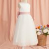 Flower Girl Dresses | A-line Scoop Tea-Length Tulle Flower Girl Dress Ivory – Girls