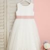 Flower Girl Dresses | A-line Scoop Tea-Length Tulle Flower Girl Dress Ivory – Girls