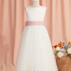 Flower Girl Dresses | A-line Scoop Tea-Length Tulle Flower Girl Dress Ivory – Girls