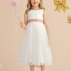 Flower Girl Dresses | A-line Scoop Tea-Length Tulle Flower Girl Dress Ivory – Girls