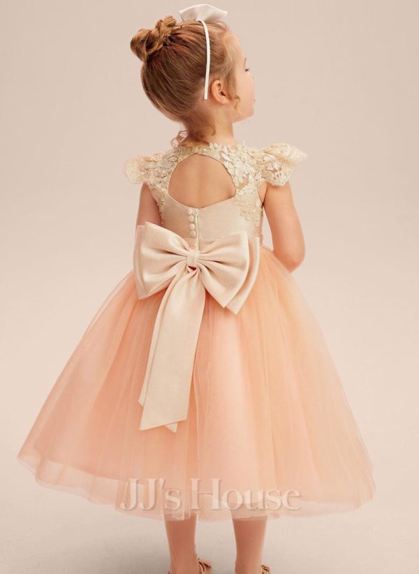 Flower Girl Dresses | A-line Scoop Tea-Length Tulle Flower Girl Dress Pearl Pink – Girls