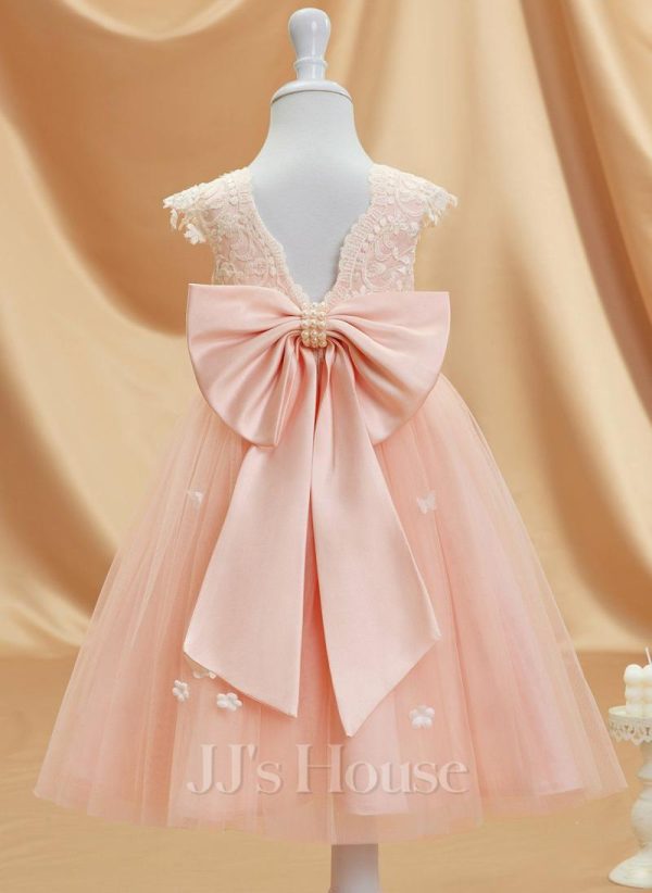 Flower Girl Dresses | A-line Scoop Tea-Length Tulle Flower Girl Dress Pearl Pink – Girls