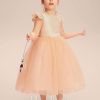 Flower Girl Dresses | A-line Scoop Tea-Length Tulle Flower Girl Dress Pearl Pink – Girls