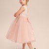 Flower Girl Dresses | A-line Scoop Tea-Length Tulle Flower Girl Dress Pearl Pink – Girls