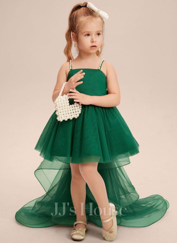 Flower Girl Dresses | A-line Square Detachable/Knee-Length Tulle Flower Girl Dress Dark Green – Girls