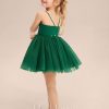 Flower Girl Dresses | A-line Square Detachable/Knee-Length Tulle Flower Girl Dress Dark Green – Girls