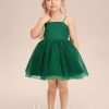 Flower Girl Dresses | A-line Square Detachable/Knee-Length Tulle Flower Girl Dress Dark Green – Girls