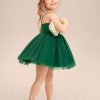 Flower Girl Dresses | A-line Square Detachable/Knee-Length Tulle Flower Girl Dress Dark Green – Girls