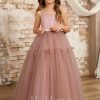 Flower Girl Dresses | A-line Square Floor-Length Satin/Tulle Flower Girl Dress Dusty Rose – Girls