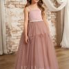 Flower Girl Dresses | A-line Square Floor-Length Satin/Tulle Flower Girl Dress Dusty Rose – Girls