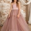 Flower Girl Dresses | A-line Square Floor-Length Satin/Tulle Flower Girl Dress Dusty Rose – Girls