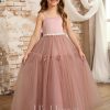 Flower Girl Dresses | A-line Square Floor-Length Satin/Tulle Flower Girl Dress Dusty Rose – Girls