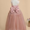 Flower Girl Dresses | A-line Square Floor-Length Satin/Tulle Flower Girl Dress Dusty Rose – Girls