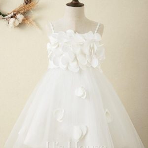 Flower Girl Dresses | A-line Square Knee-Length Satin Flower Girl Dress Ivory – Girls