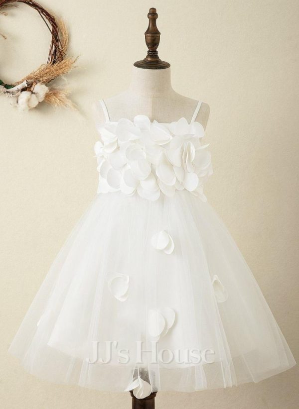 Flower Girl Dresses | A-line Square Knee-Length Satin Flower Girl Dress Ivory – Girls