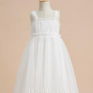 Flower Girl Dresses | A-line Square Knee-Length Tulle Flower Girl Dress Ivory – Girls