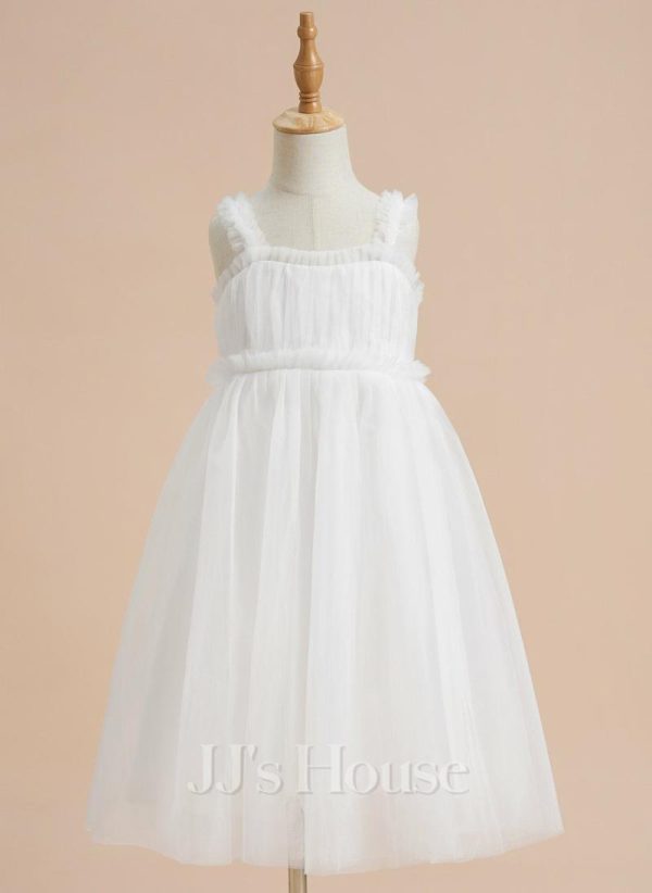 Flower Girl Dresses | A-line Square Knee-Length Tulle Flower Girl Dress Ivory – Girls