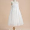 Flower Girl Dresses | A-line Square Knee-Length Tulle Flower Girl Dress Ivory – Girls