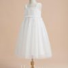 Flower Girl Dresses | A-line Square Knee-Length Tulle Flower Girl Dress Ivory – Girls