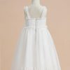 Flower Girl Dresses | A-line Square Knee-Length Tulle Flower Girl Dress Ivory – Girls