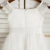 Flower Girl Dresses | A-line Square Tea-Length Satin/Tulle Flower Girl Dress Ivory – Girls