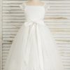 Flower Girl Dresses | A-line Square Tea-Length Satin/Tulle Flower Girl Dress Ivory – Girls