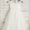 Flower Girl Dresses | A-line Square Tea-Length Satin/Tulle Flower Girl Dress Ivory – Girls