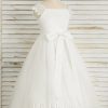 Flower Girl Dresses | A-line Square Tea-Length Satin/Tulle Flower Girl Dress Ivory – Girls