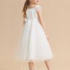 Flower Girl Dresses | A-line Square Tea-Length Satin/Tulle Flower Girl Dress Ivory – Girls