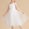 Flower Girl Dresses | A-line Square Tea-Length Satin/Tulle Flower Girl Dress Ivory – Girls