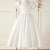 Flower Girl Dresses | A-line Sweetheart Tea-Length Satin Flower Girl Dress Ivory – Girls