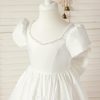 Flower Girl Dresses | A-line Sweetheart Tea-Length Satin Flower Girl Dress Ivory – Girls