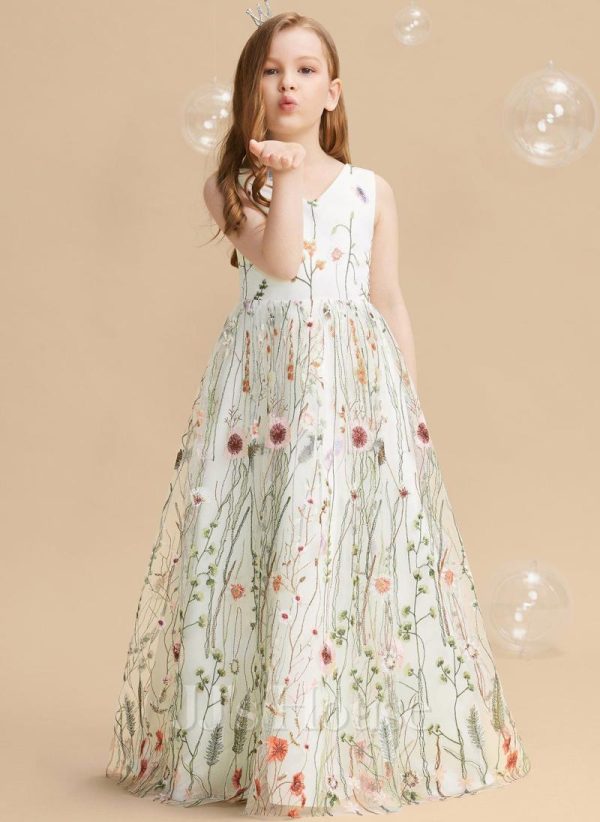 Flower Girl Dresses | A-line V-Neck Floor-Length Jacquard Flower Girl Dress As Picture – Girls