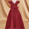 Flower Girl Dresses | A-line V-Neck Floor-Length Lace/Satin Flower Girl Dress Dusty Rose – Girls