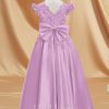 Flower Girl Dresses | A-line V-Neck Floor-Length Lace/Satin Flower Girl Dress Dusty Rose – Girls